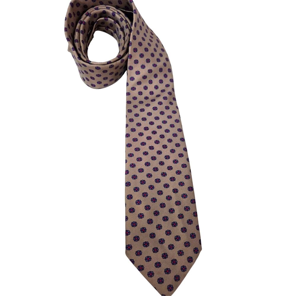 Lord & Taylor Silk Tie Mens USA Geometric Blue Design Tan